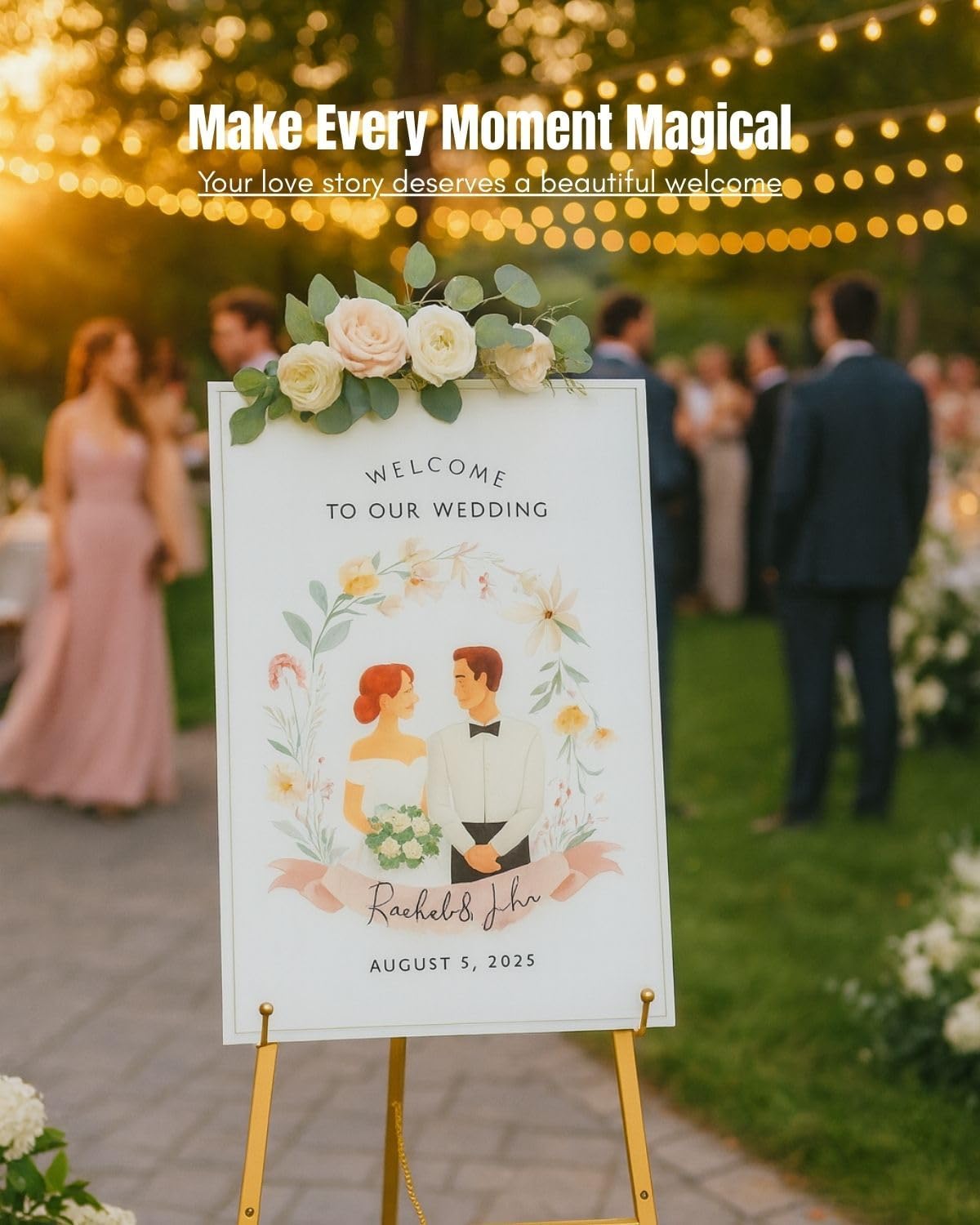 Gold Easel Stand for Sign – 47" Heavy Duty Metal Easel with 4-Tier Height & Adjustable Angle – Elegant Art Easel for Wedding Sign, Welcome Boards, Display, Event – Easy Assembly, Storage Bag Included