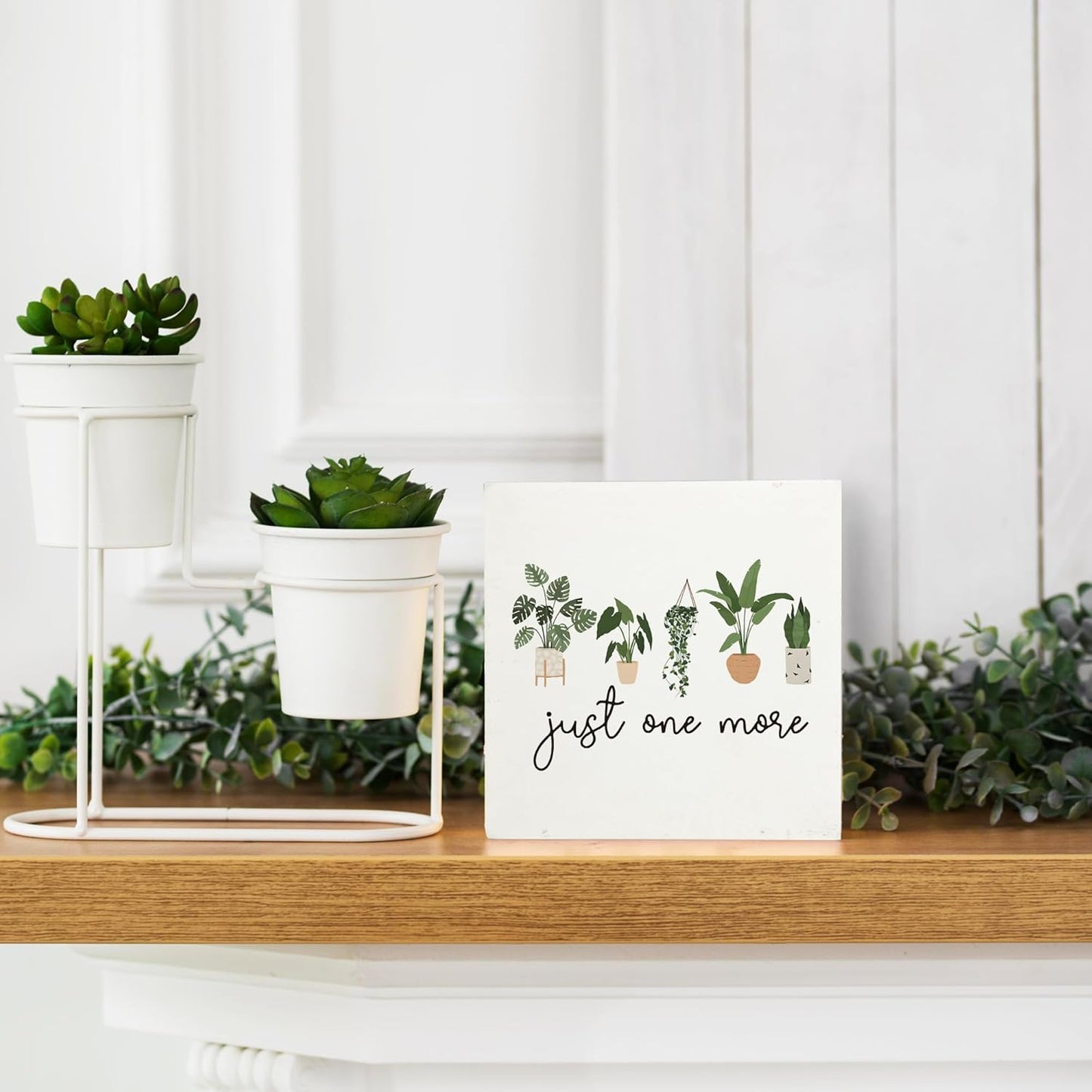 Just One More Plant Wooden Signs For Home Decor,Just One More Plant Sign,Just One More Plant Gardening Desk Decor Sign For Office School Bedroom Home Decoration 5 x 5 Inches