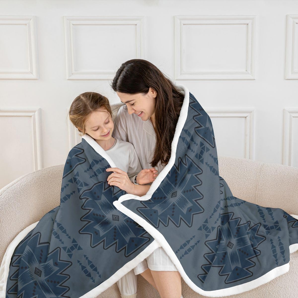 Feelyou Western Sherpa Throw Blanket for Couch Boho Southwestern Rustic Farmhouse Style Super Soft Cozy Fleece Aztec Blanket for Winter, Plush Throw Geometric Block Pattern Baby 30"x40" All Season