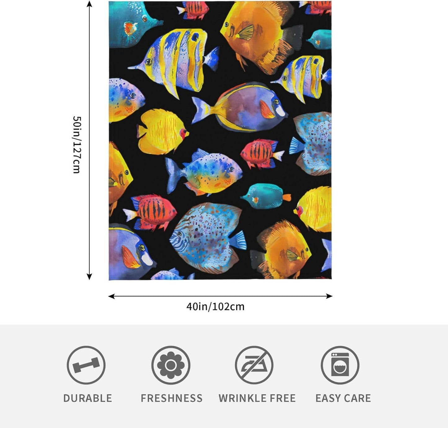 Tropical Fish Blanket Super Soft Warm Fluffy Flannel Colorful Fish Throw Blanket Cozy Fuzzy Plush Fishing Bedding Blanket Gift for Boys Girls Kids Teens Adults Couch Sofa 50"x40"