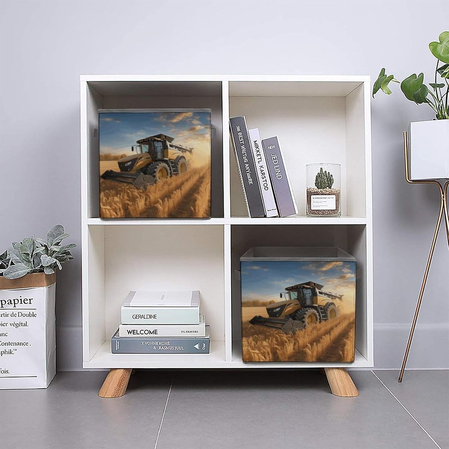 Farm Tractor Harvest Storage Bins with Handles Fashion Large Storage Cubes Sturdy Foldable Storage Boxes Space-Saving Storage Baskets for Home Office Clothes Closet Organizers