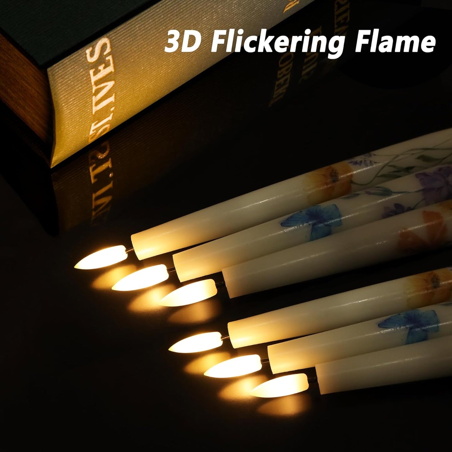 Spring Flameless Taper Candles with Flowers, 9.6" Real Wax LED Candles with Remote, 3 Pack Flickering Candlesticks Battery Operated, Fake Candle for Home, Wedding, Party Decor