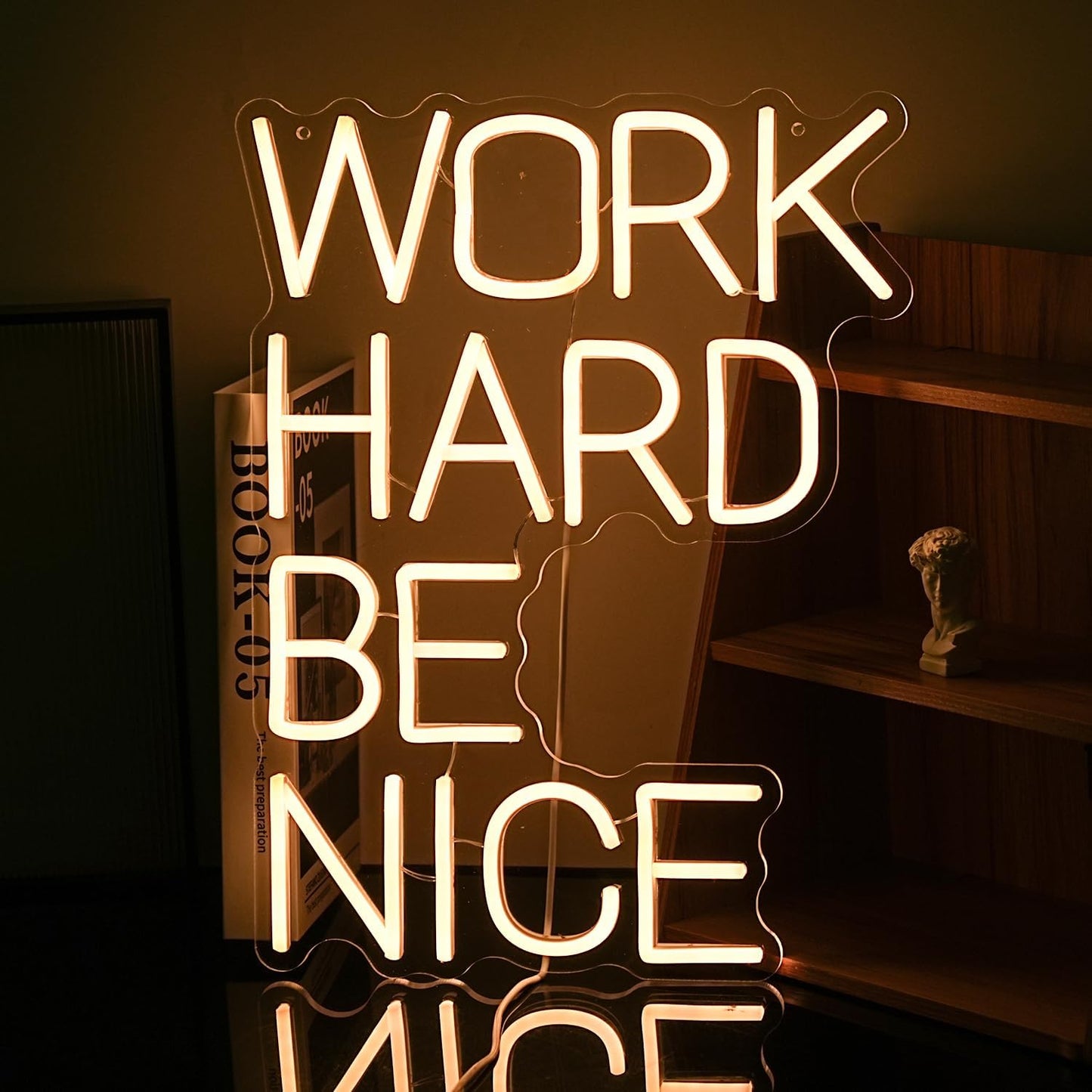 Work Hard Be Nice Neon Sign for Wall Decor Warm White Neon Light Powered by USB Dimmable LED Letters Neon Light Sign for Office Study Room Classroom Bedroom Meeting Room Neon Decor