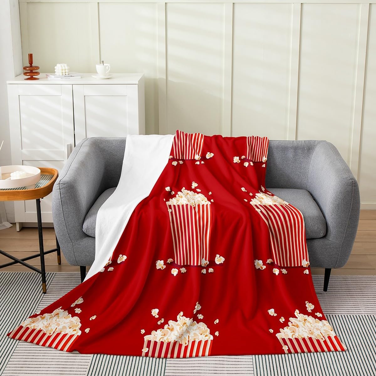 Popcorn Packs Blanket Throw 50x60 Inch Red Yellow Throw Blanket Food Festival Movie Cinema Fleece Blanket for Women Girls Film Theater Comedy Luxury Soft Bedroom Decor Flannel Blanket