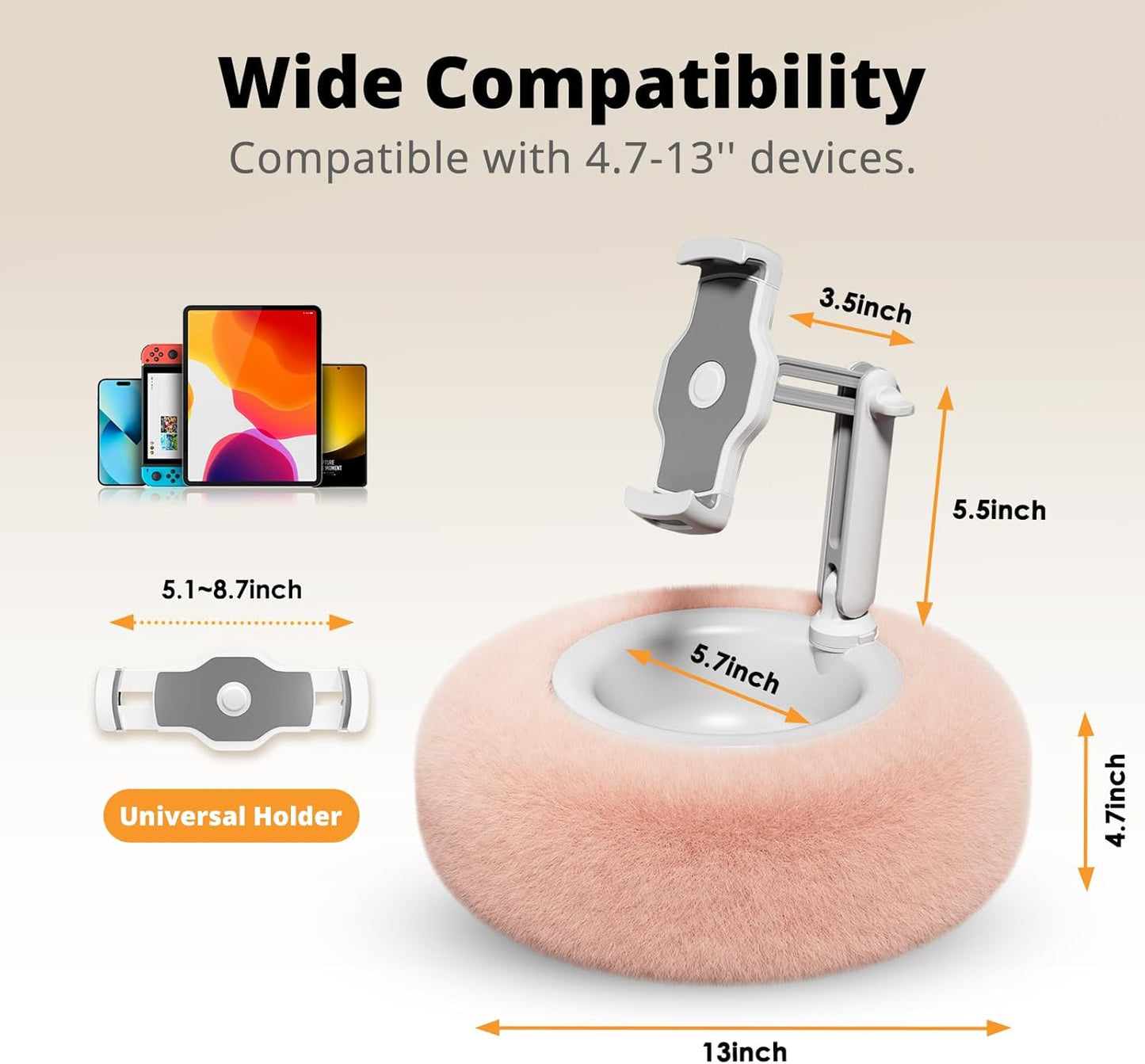 Tablet Pillow Stand for Reading, Adjustable Tablet Stand Phone Holder for Bed with Detachable Snack Bowl, Fits 4.7"-13" Kindle/Phones/Tablets, Watch Videos, Stream Media, Pink