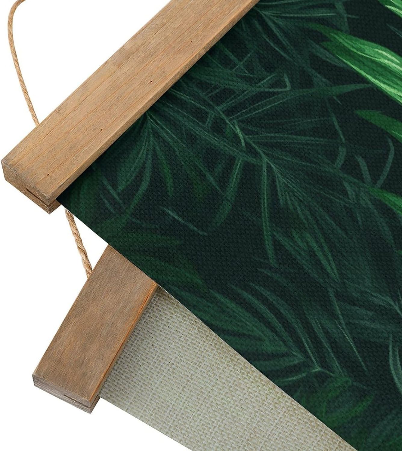 Vintage Green Tropical Jungle Plant Poster with Wooden Frame Personalized Linen Hanging Scroll Painting Rustic Wall Hanging Illustrative Modern Artwork Decor for Home Living Room Bedroom Office