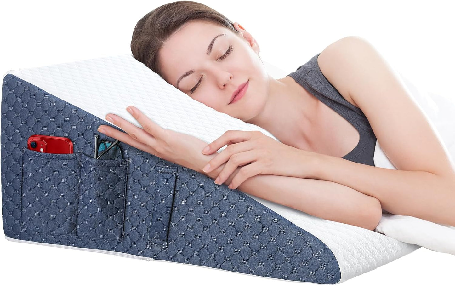 Wedge Pillow for Sleep, 10inch Bed Wedge Pillow for Headboard, Acid Reflux, Heartburn, GERD, Neck Pain, Cooling Memory Foam Top, Removable Washable Cover Triangle Pillow for Sleep