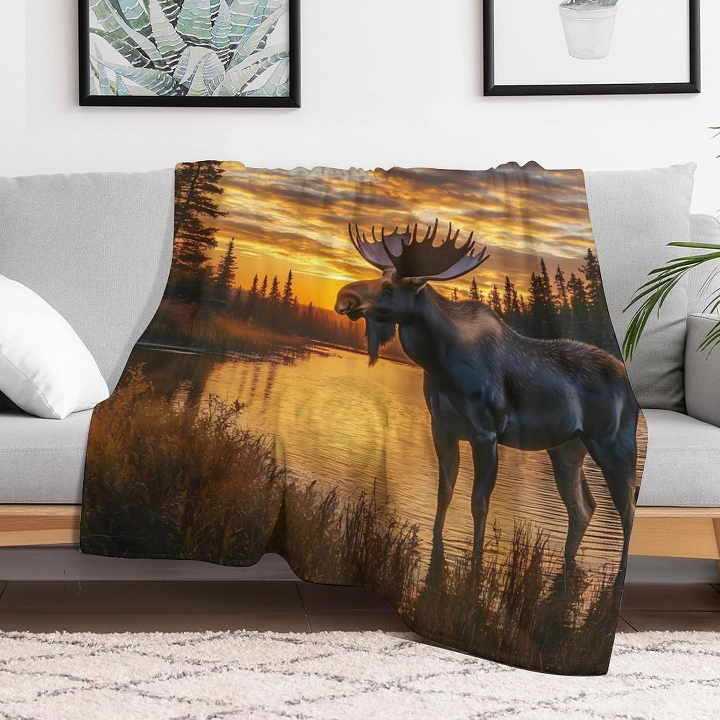 Moose Throw Blanket for Couch Bed Plush Cozy Fuzzy Flannel Blanket for All Season 30"x40"