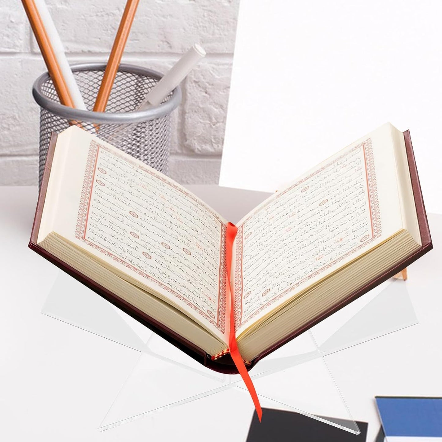 Milisten Acrylic X-Shaped Book Holder Stand Cookbook and Recipe Display Rack for Kitchen Countertop Reading and Magazine Display