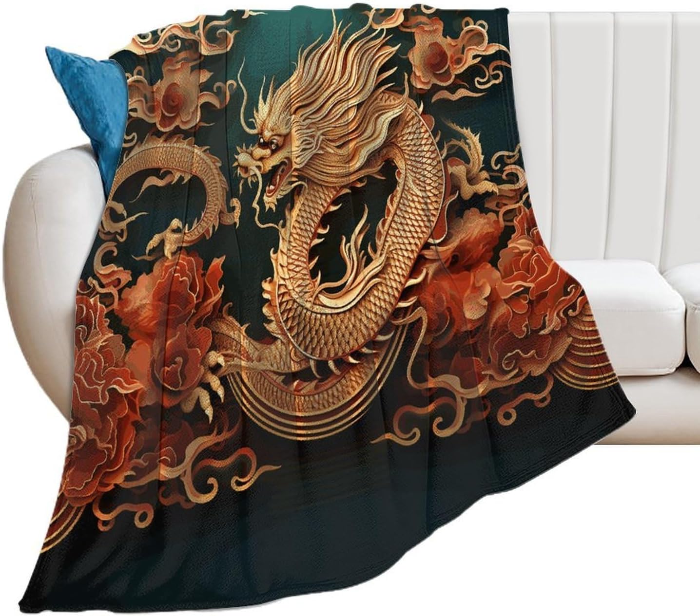 Dragon Chinese Background Throw Blanket for Couch Super Soft Warm Lightweight Throw Blankets Cozy Flannel Bed Blanket Cute Decorative Blankets for All Seasons Home Decor Gift 30"*40"（76 * 100cm）