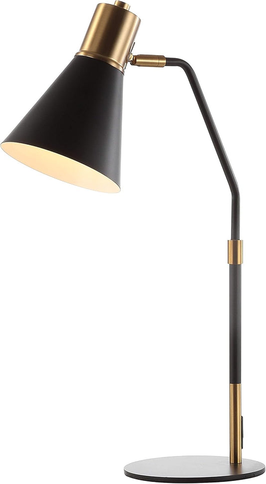 JONATHAN Y 22.5" Black/Brass Gold Metal LED Task Lamp, Contemporary Minimalist Iron Desk Lamp with Adjustable Head for Home Office, UL Listed, LED Bulb Included JYL6129A