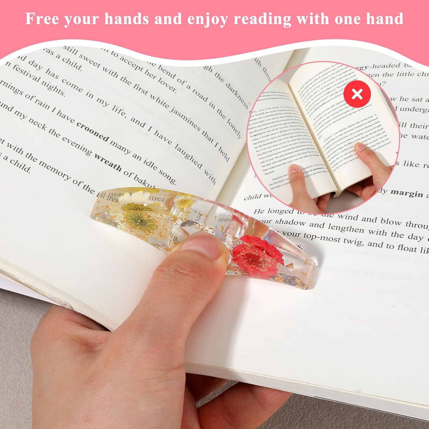 4 PCS Thumb Book Page Holder Dried Flower Book Page Holder Transparent Bookmark Thumb Bookpage Holders Spreader Homemade Books Accessories for Bookworms Teachers Students Reading Lovers
