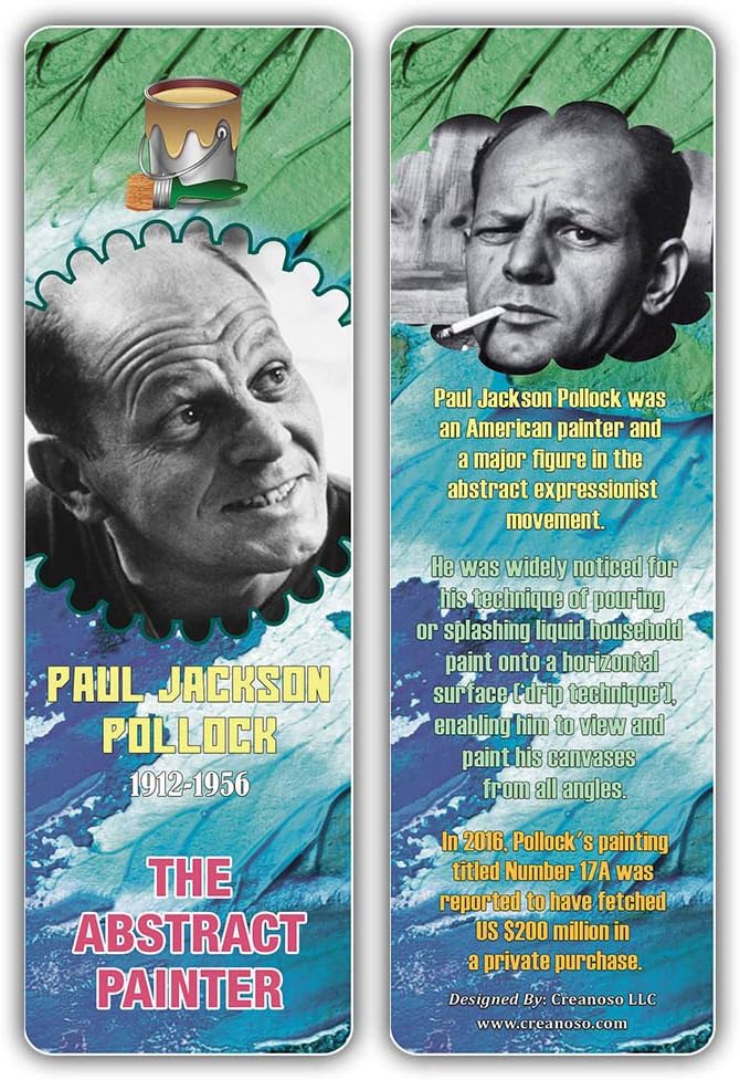 Creanoso Historical Fact American Famous Artists Bookmark Cards (60-Pack) – Learning Reading Bookmarks Collection Set – Stocking Stuffers for Boys, Girls, Kids – Classroom Incentives - Gift Tokens