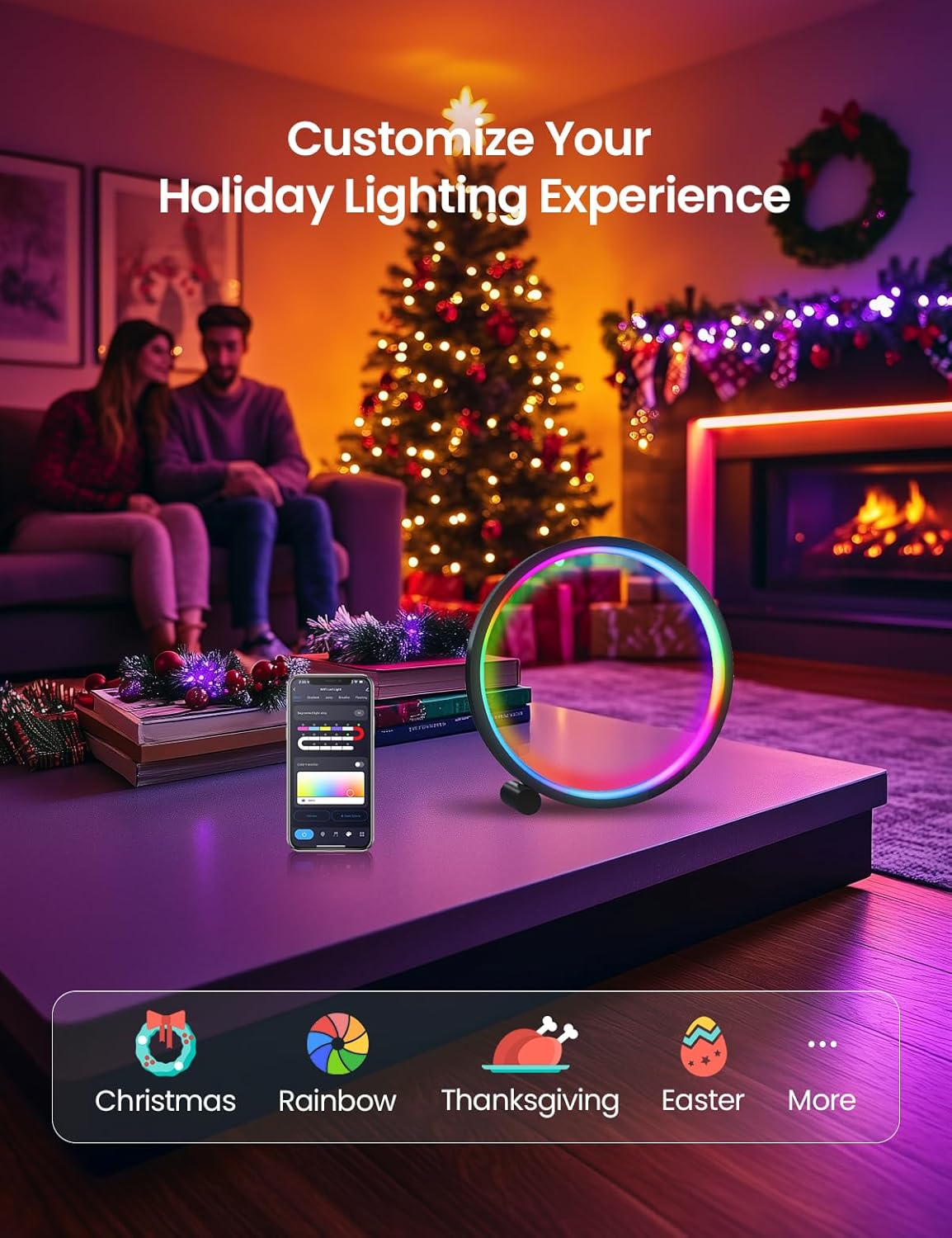 Smart LED Table Lamp, RGB+IC Lighting, Color Changing Night Light, Music Sync, DIY Mode, Stepless Dimming, App & Voice Control (2.4GHz WiFi), Works with Alexa & Google, for Bedroom & Gaming