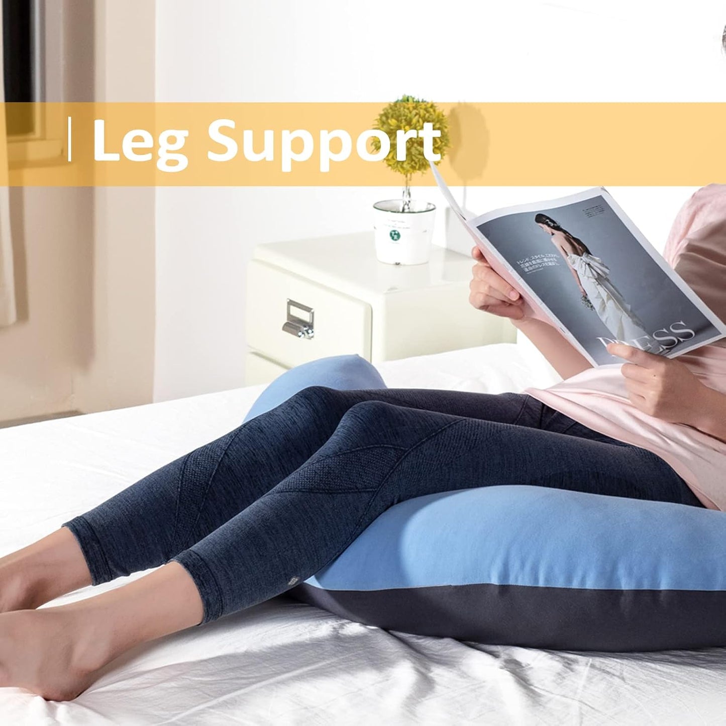 BYRIVER 39" C Shaped Body Pillow for Side Sleeping Adults Men Women, Anxiety Relief Hugging Gaming Lap Pillow, Pregnancy Knees Separate Pillow, Gifts for New Moms, Removable Pillowcase(L)