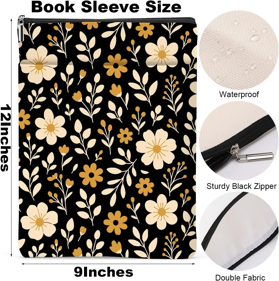 Book Sleeve Book Lovers Gifts Waterproof Books Pouch Protector Cover Reading Accessories Gifts for Women Girls Bookworm Sister Reader Librarian Birthday Anniversary Christmas, Aesthetic Floral