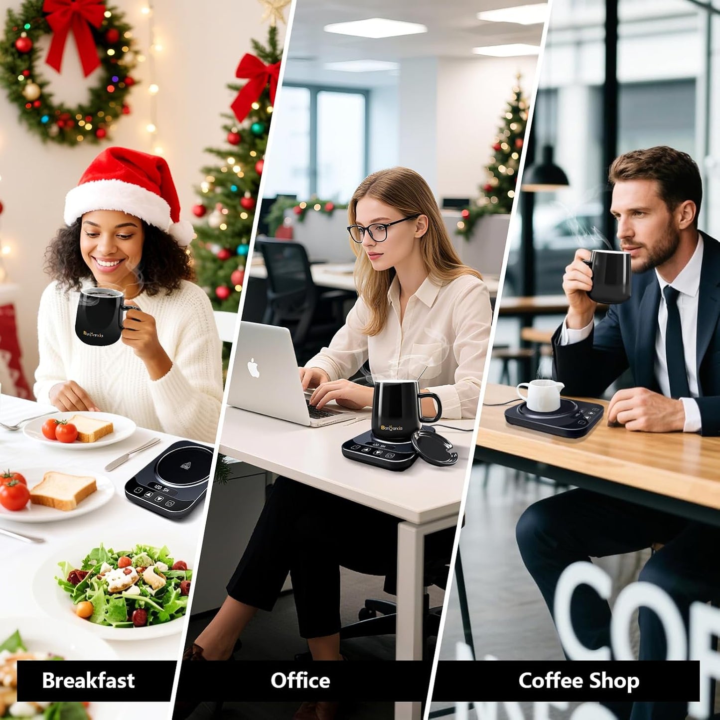 Coffee Mug Warmer Set for Gift: 36W Electric Smart Coffee Cup Warmer with 12 Mode Timer for Desk, Black 9 Mode Temperature Control Display Coffee Warmer Set Gift for Women Mom Men Coffee Lover, 14oz