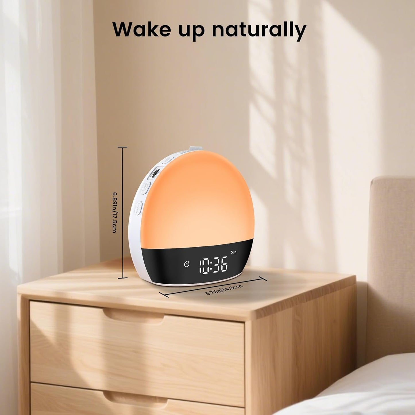Sunrise Alarm Clock for Heavy Sleepers & Kids, Wake Up Light with Natural Simulation, Dual Alarm, Sleep Sound Machine, Dimmable LED Night Light, FM Radio, USB Charger for Bedroom