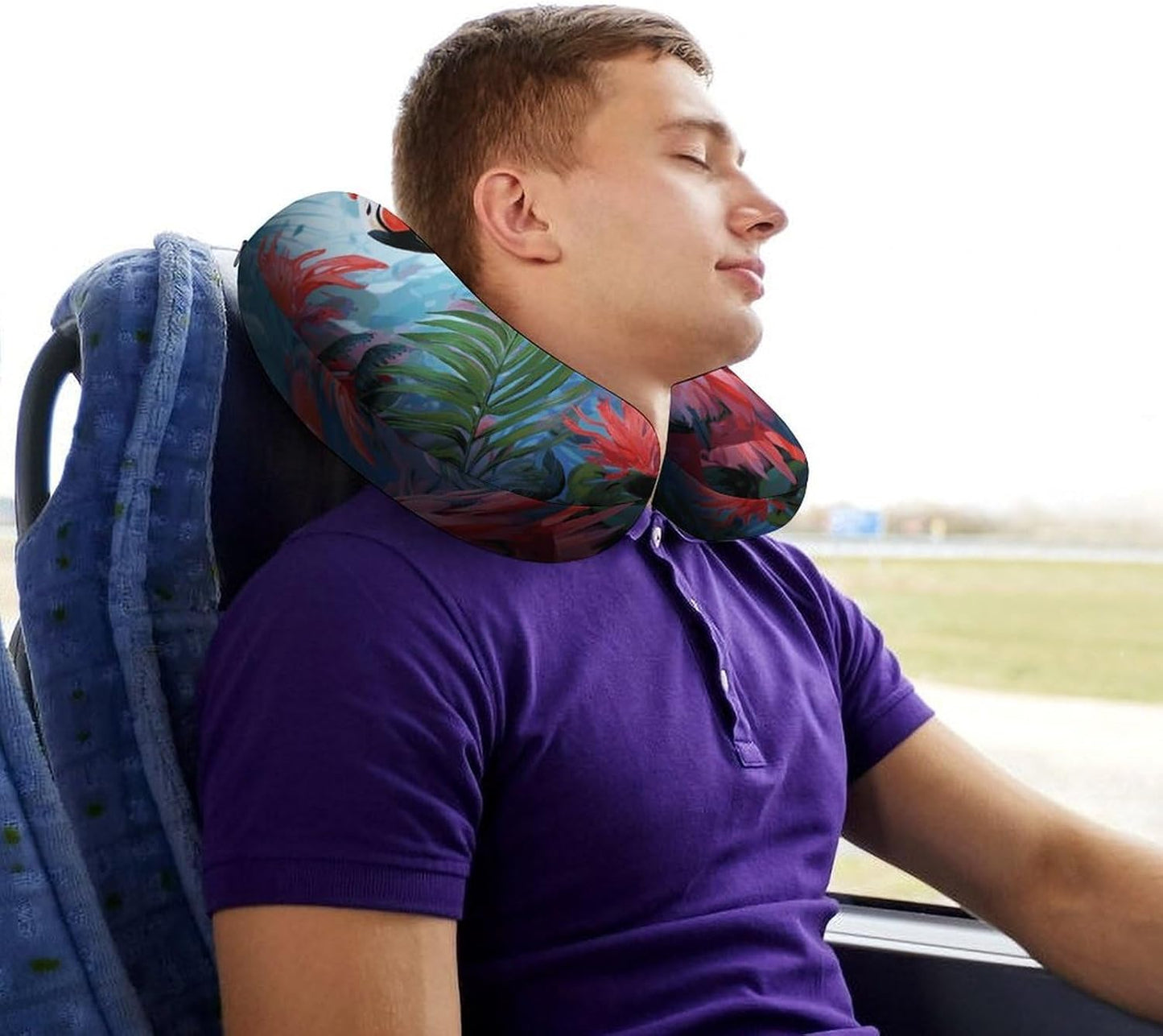Painted Flamingo Neck Pillow Memory Foam U Shaped Pillows Portable Pillows for Shoulder Travel Head Support Pillow with Concealed Zipper for Airplane Car Home Office