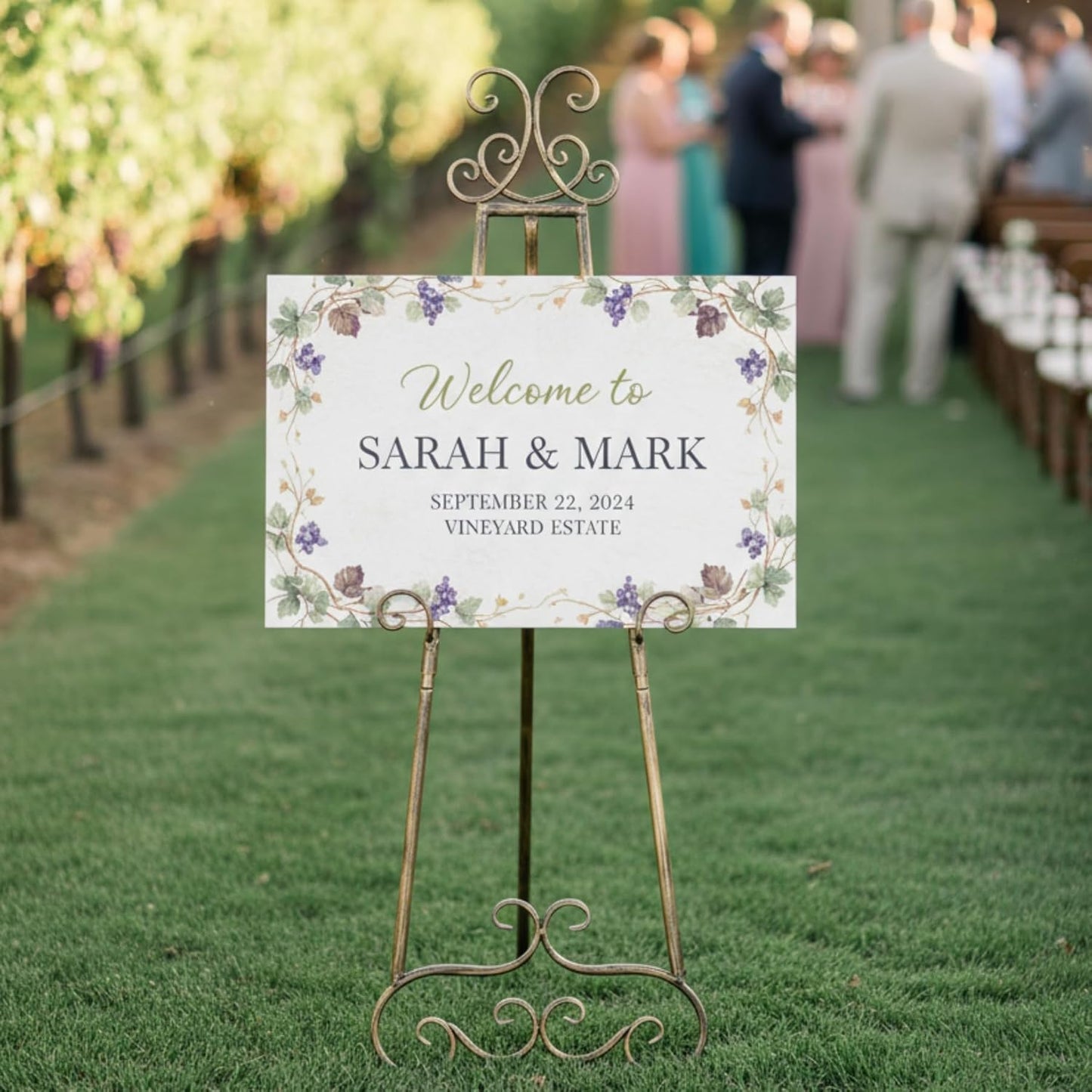 57”H Metal Easel Stand for Sign Rustic, Upgrade Large Free Standing Adjustable Display Scroll Easel Stand, Heavy Duty for Mirror Pictures Wedding Holder Showcasing with Chain Support