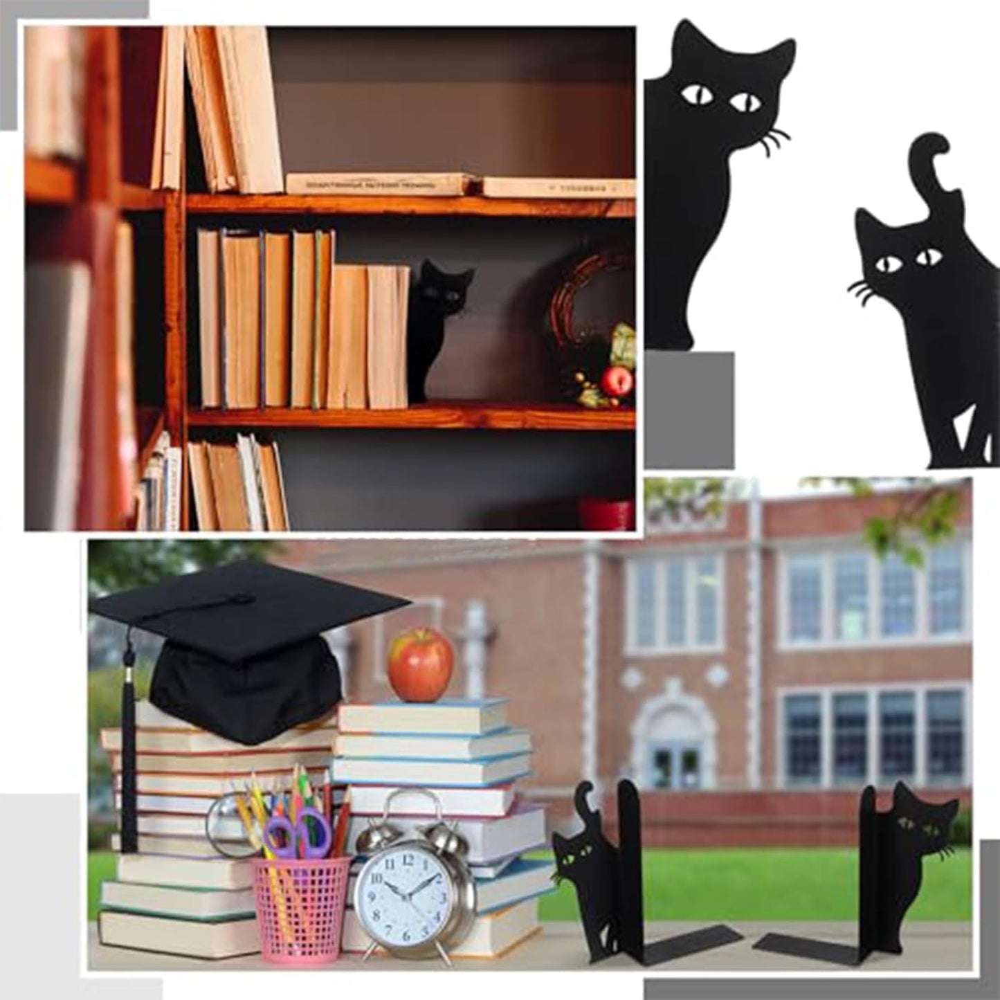 Cat Book Ends - Non-Slip Metal Peeping Cat Holder | Decorative Bookends,for Reading Enthusiasts Bookshelf Bookcase Desk Home Bedroom