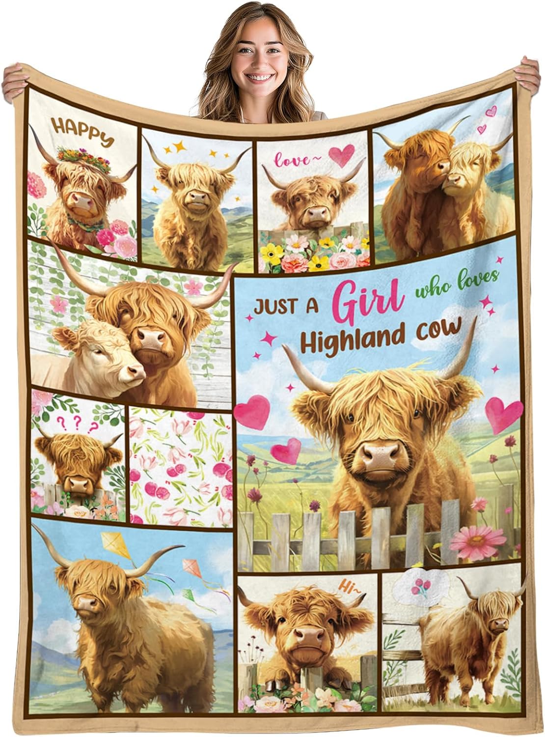 Highland Cow Blanket for Women Men, Soft Cow Blanket Gift for Boys Girls, Birthday Gift for Highland Cow Lovers, Flannel Blankets for Couch, Sofa, Travel, Gifts for Christmas Thanksgiving Day 50x60