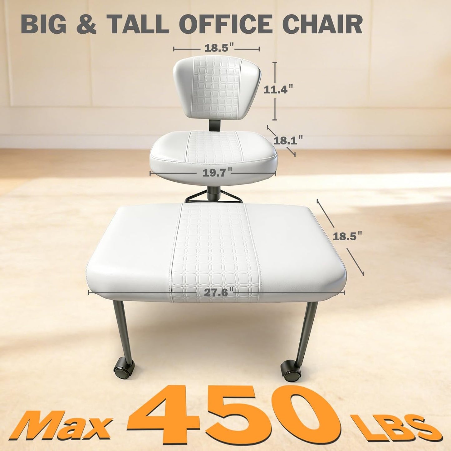 Meditation Chair with Footrest, 360° Swivel Height Adjustable Criss Cross Chair, White PU Padded Wide Seat, Home Office Desk Chair for Reading, Yoga, Peaceful Living