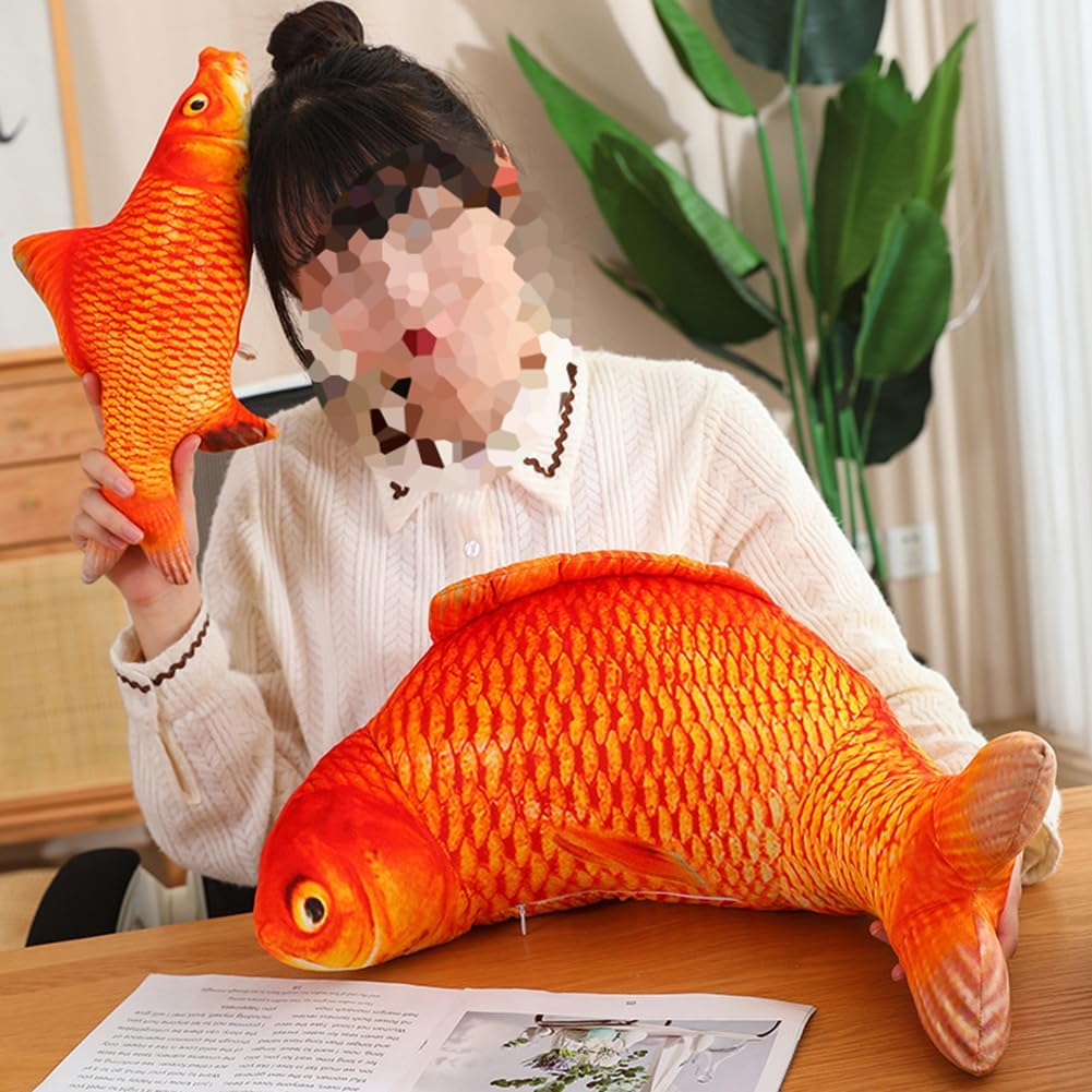 Tingting's Dream Simulation Fish Bed Rest Reading Pillow Cute Lumbar Support Pillow Office Chair Waist Cushion Sofa Reading Back Pillow (Red carp, 60×40CM/23.6"×15.7")