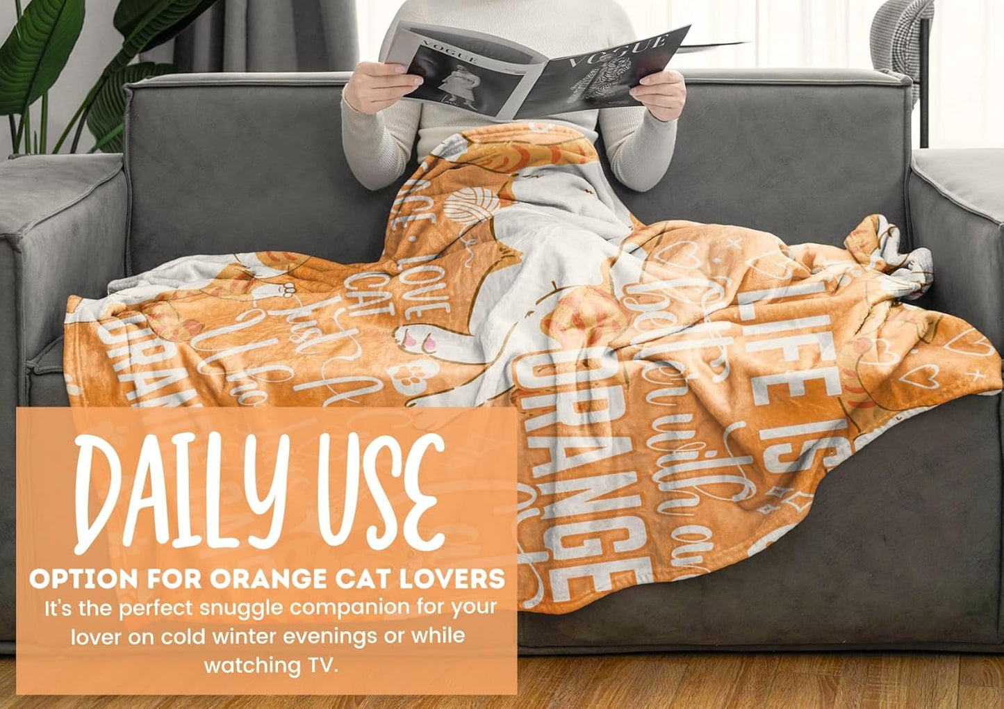 Orange Cat Gifts for Women Men, Orange Cat Blanket Soft Flannel Blanket, 65 x 50 inches