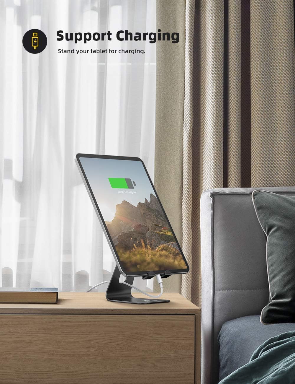 Lamicall Tablet Stand, Tablet Holder for Desk - Multi-Angle Adjustable Tablet Desktop Dock Gifts, Compatible with iPad Pro 11, 12.9, Air, Mini, Fire HD, Galaxy Tab, and Other 4-13" Tablets, Black