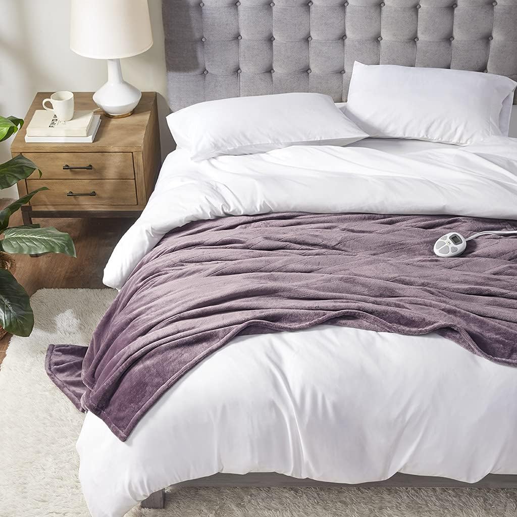 Serta Luxuriously Soft Plush Electric Blanket Fast Heating Cozy Cover, Safety Auto Shut Off Timer, Low EMF, Multi Heat Setting, ETL Certified, Machine Washable, Lavender Twin (84 in x 62 in)