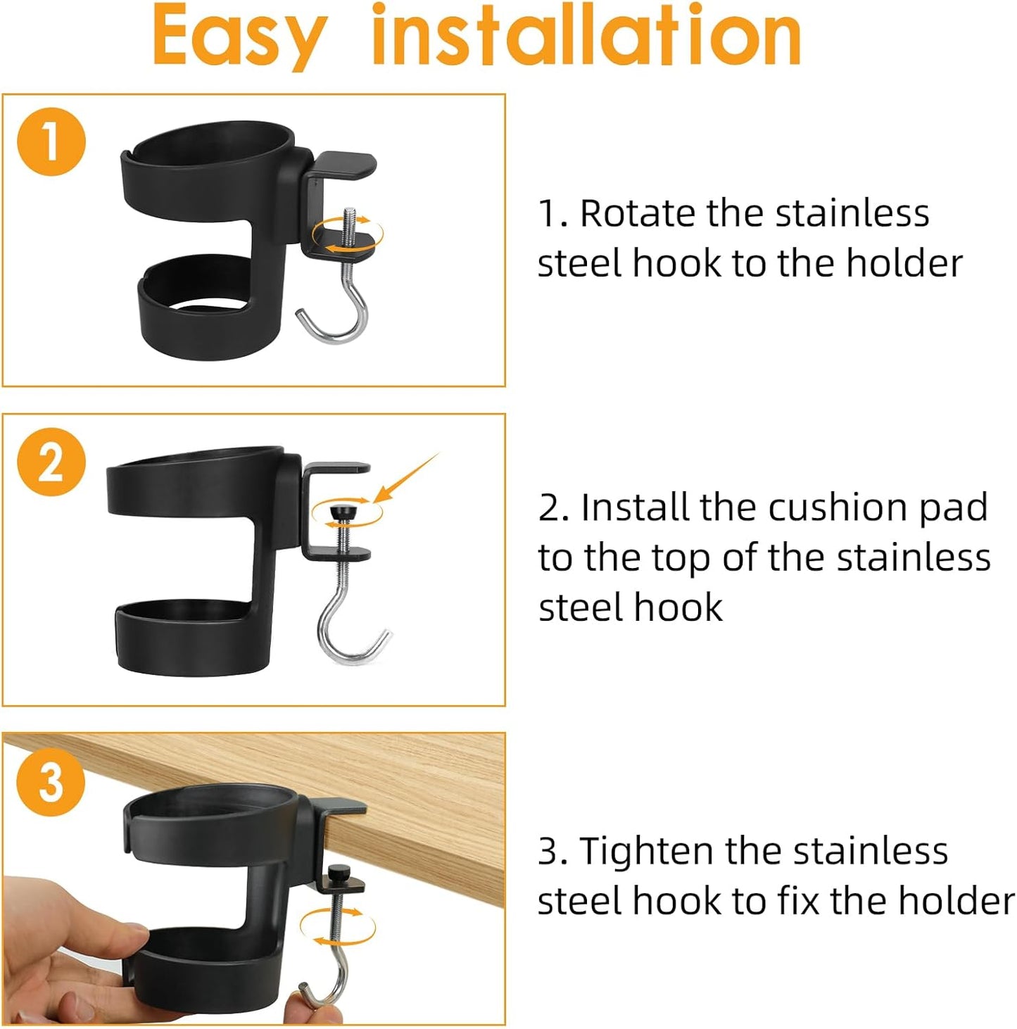 Desk Cup Holder, 2-in-1 Cup Holder for Desk Compatible with Stanley,Sinple Midern, Hydroflask, Owala, Adjustable Anti-Spill Tumbler Organizer with Hook for Home Office and School