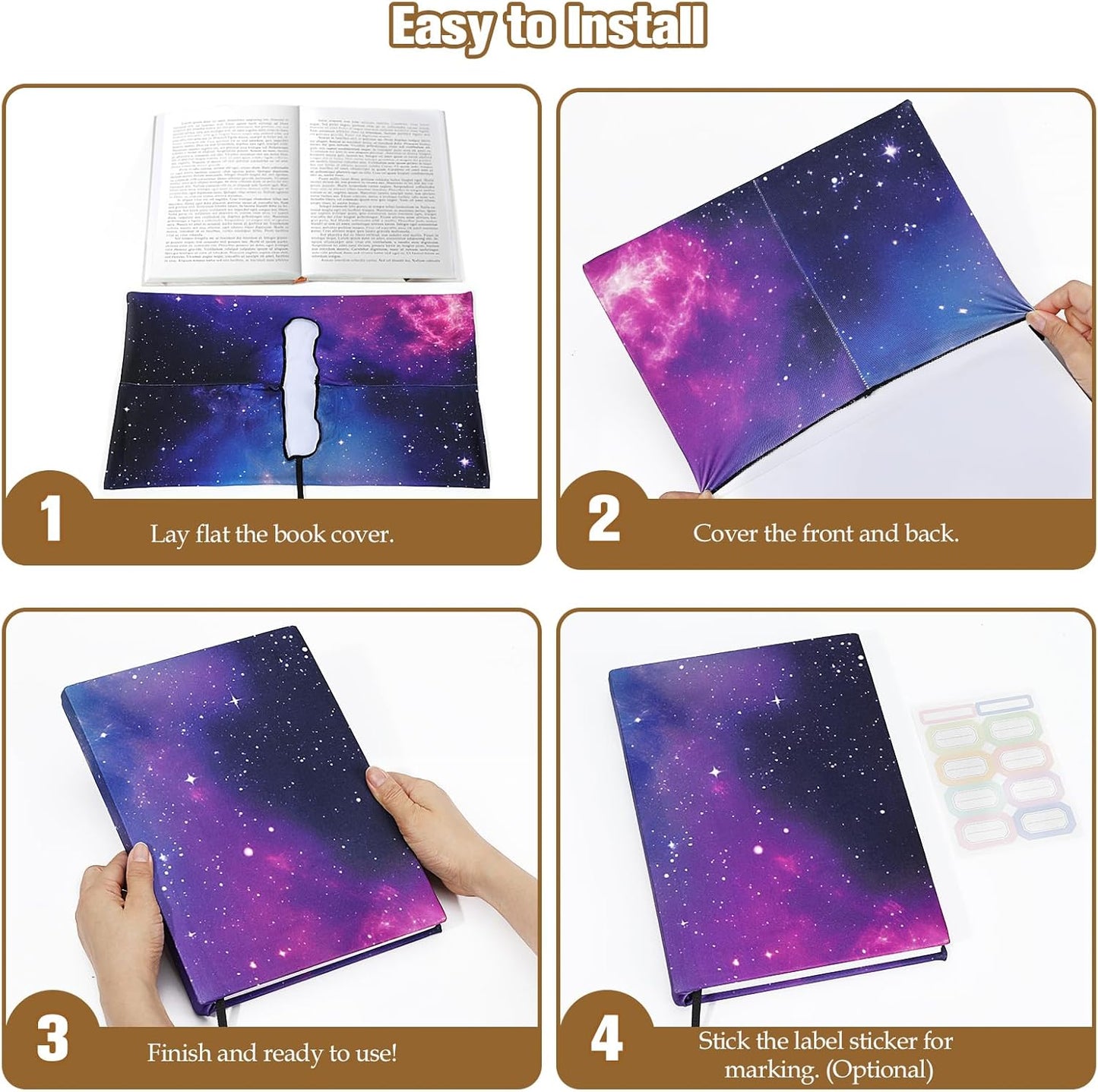 Moko Stretchable Book Cover, Reusable Jumbo Cover Protector for Textbook Hardcover Books 9 x 11 in, Fabric Book Sox, Back to School Supplies, 7 PCS