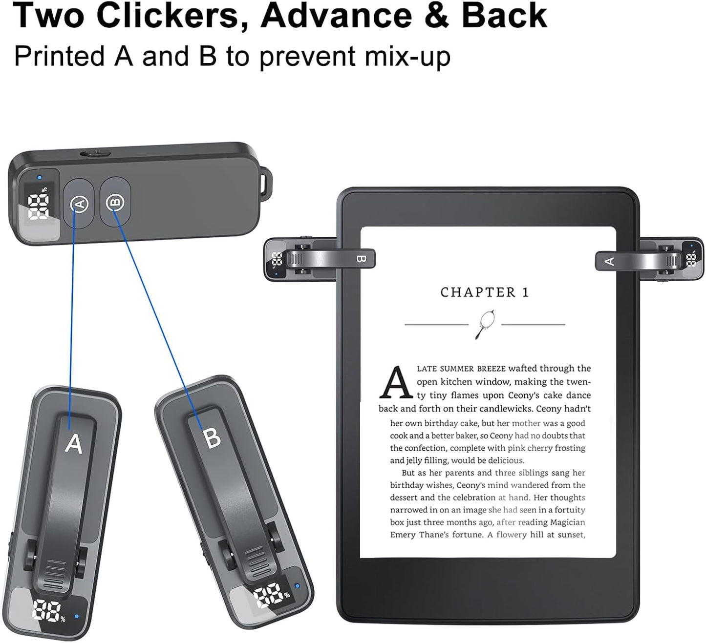 [2 Clips] Page Turner Remote for Kindle Paperwhite Remote Page Turner Accessories for Kindle & Ipad &Tablet Clip Clicker Rechargeable (Page Turner, Black Bar Model 2)