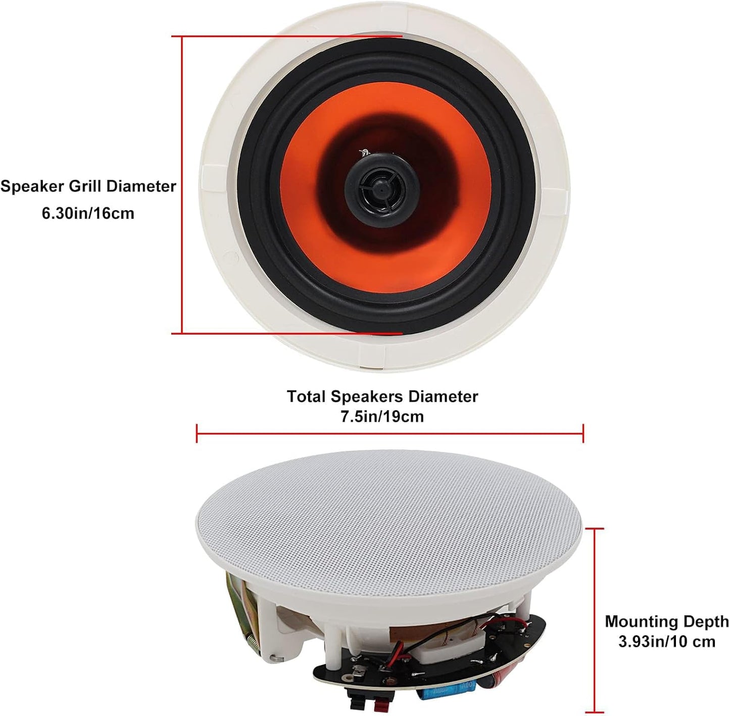 Herdio 6.5" 600 Watts Bluetooth Ceiling Speakers Wireless Home Recessed Speaker System Suitable for Indoor,Kitchen,Home Theater,Bedroom,Office,Covered Patio（4 Speakers）