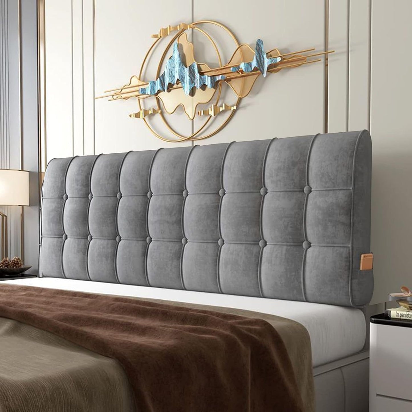 Headboard Bedside Cushion No Wash Technology Cloth Reading Pillow Bedside Lumbar Support Backrest for Without Headboard Bed Custom Size (Color : Gray Size : 120CMX58CMX10CM) (Gray 120CMX58CMX6CM)