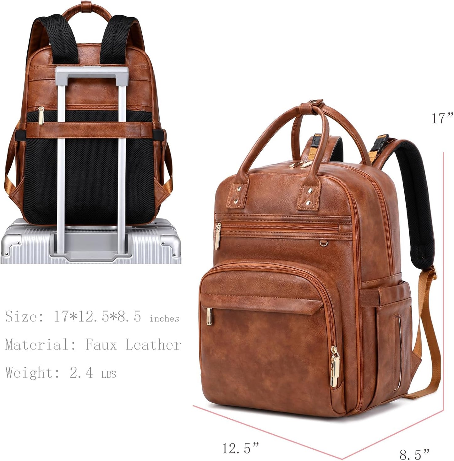 18 Pockets Large Diaper Bag Backpack with 4 Insulated Pockets and Stroller Clips, Baby Shower Essentials (Brown, Large)
