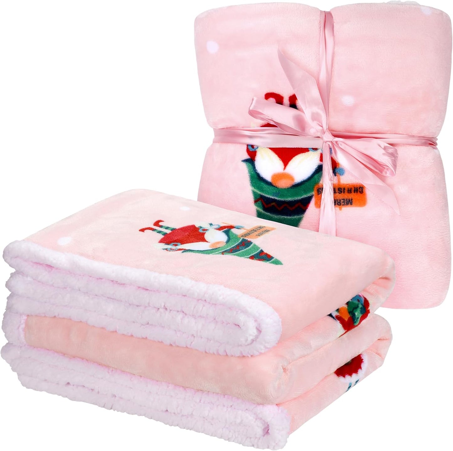 Solaris Santa Claus Sherpa Christmas Blanket, Soft Warm Cozy Reversible Fuzzy Fleece Patterns Holiday Throw Blanket for Couch Sofa Bed, Home Decor, Light Pink