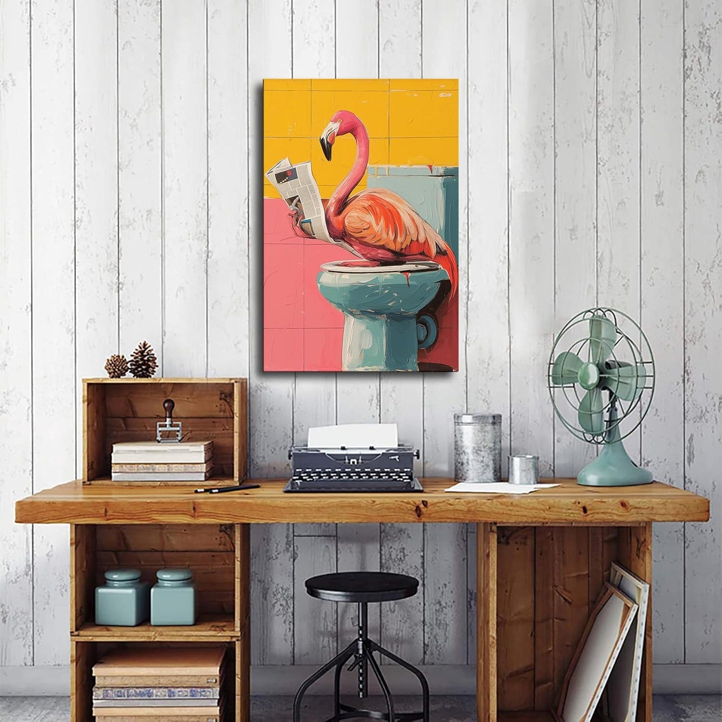 chenmjj Flamingo Reading Newspaper in Toilet Print Poster Picture HD Print Poster Retro Painted Modern Home Bedroom Room Aesthetic Decoration Canvas Art (16x24inch Unframed)