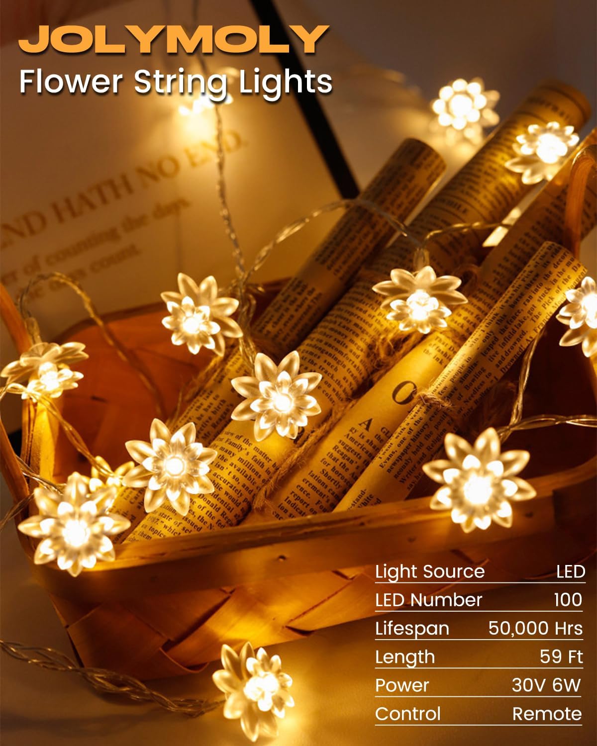 59 Ft 100 LED Flower Fairy Lights with Remote Timer, Plug in Connectable Twinkle Lights with Soft Flowers for Bedroom Wedding Dorm Indoor Outdoor Decor, Warm White