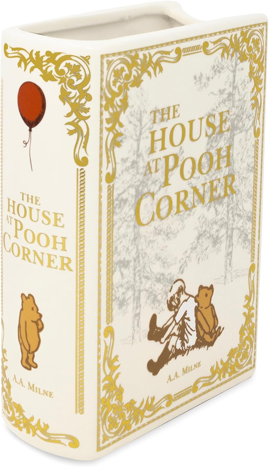 Steel Mill & Co Original Book-Shaped Decorative Vase, Ceramic Vases for Home Decor, Cute Bookshelf Decor, Unique Vase for Book Lovers (Large - The House at Pooh Corner)