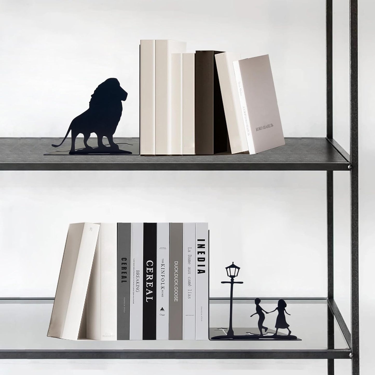 Lion & Lamp Post Decorative Bookends – Magical Themed Book Ends for Shelves, for Narnia Fans & Literary Decor Lovers