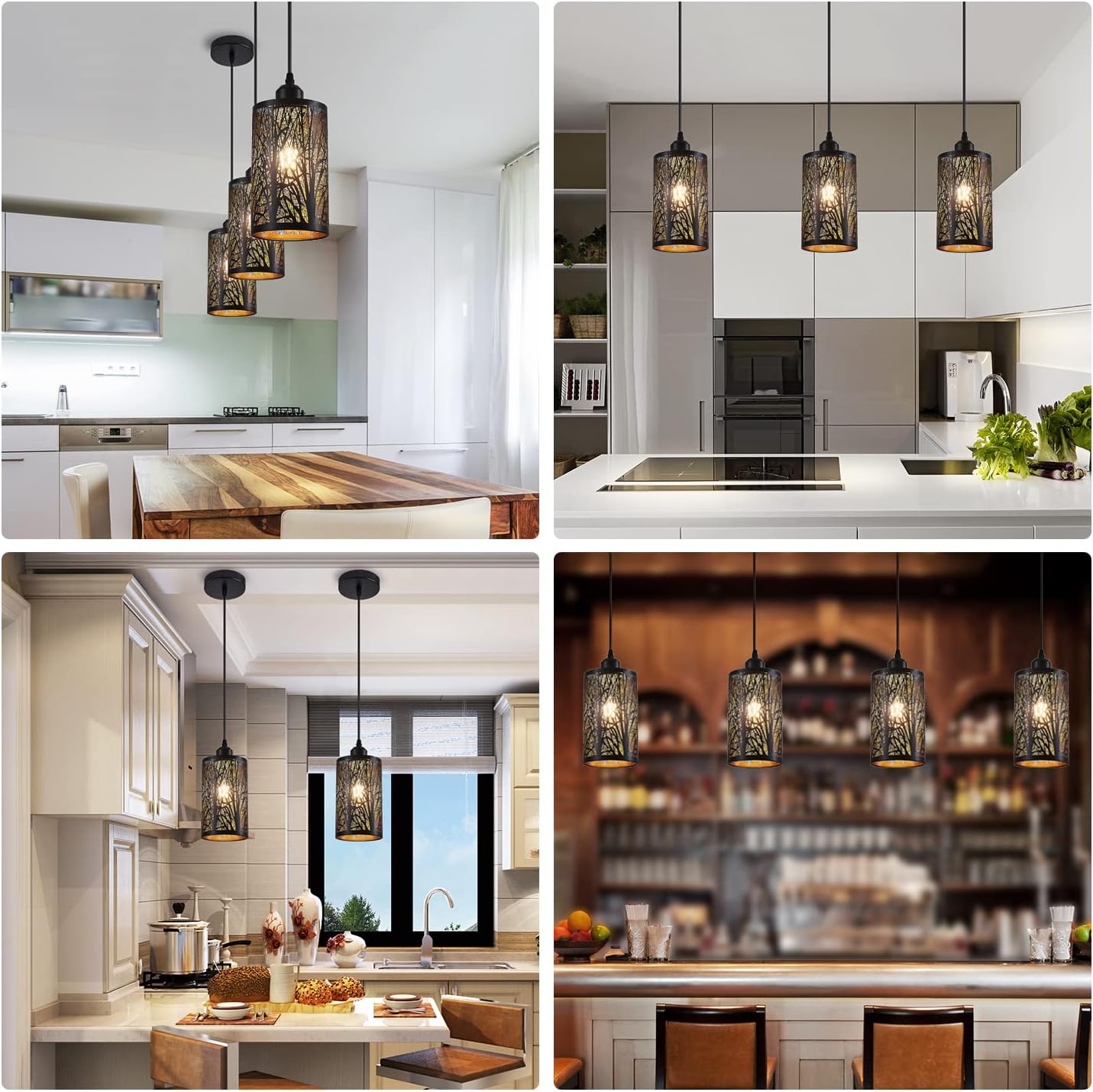 Industrial Black Pendant Light Fixture Vintage Farmhouse Mini Black Gold Pendant Lighting Rustic Hollow-Carved Cylinder Pendant Light for Kitchen Island, Dining Room, Bedroom