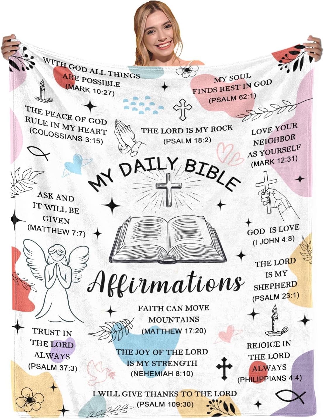 Christian Gifts for Women, Religious Blanket Gifts, Bible Verse Blanket for Women, Soft Flannel Throw Blankets 60"x50"