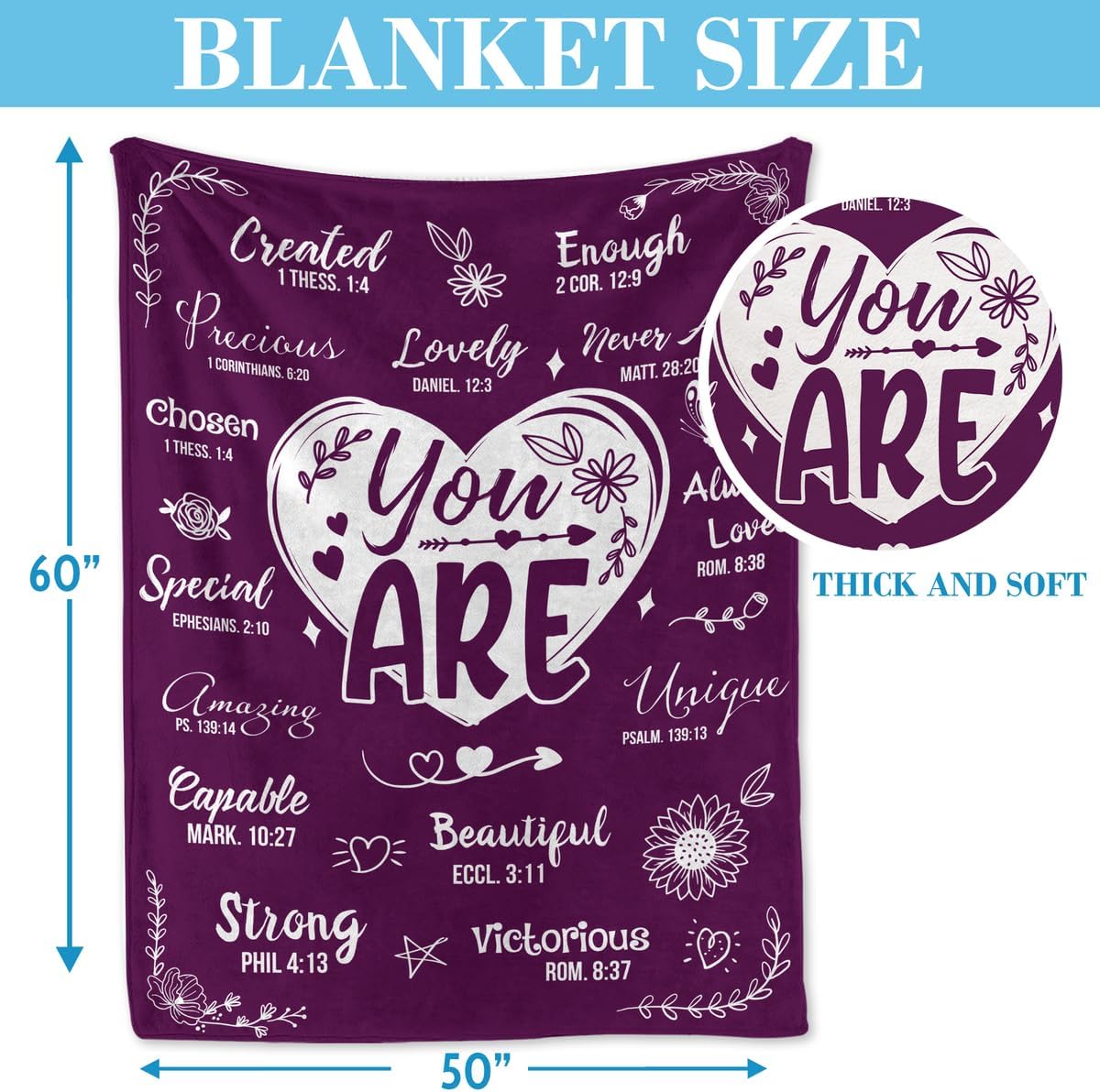 Christian Gifts for Women – Inspirational Religious Blanket, Thoughtful Christmas, Xmas Birthday, or Thank You Gift for Mom, Friend, Sister, Grandma, Cozy Self Care Throw Blanket 50x60 inch
