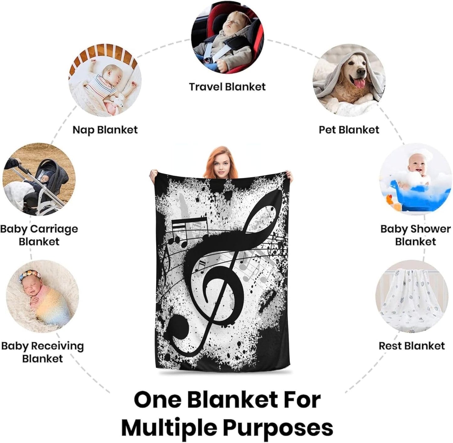 Musical Note Blanket Throw Blanket Flannel Lightweight Soft Plush Fuzzy Blankets for Bed Sofa Couch Livingroom Chair Car Travel Pet 50"x40"