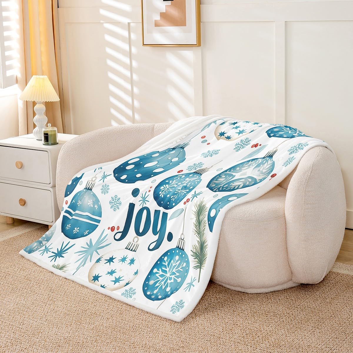 Feelyou Merry Christmas Sherpa Twin 60"x80" Fashion Fleece Throw Blanket for Bed Sofa Couch Kids Women Men Ultra Soft Blue Snowflake Plush Blanket Glitter Stars Print Fuzzy Blanket Xmas