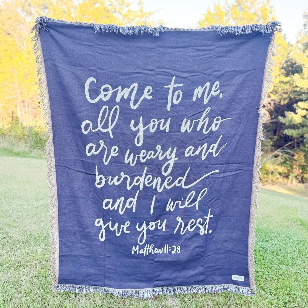 Elly & Grace Christian Wovenl Blanket, Religious Prayer Throw for Women, Inspirational Woven Blanket 27x20 inches (Come to Me)