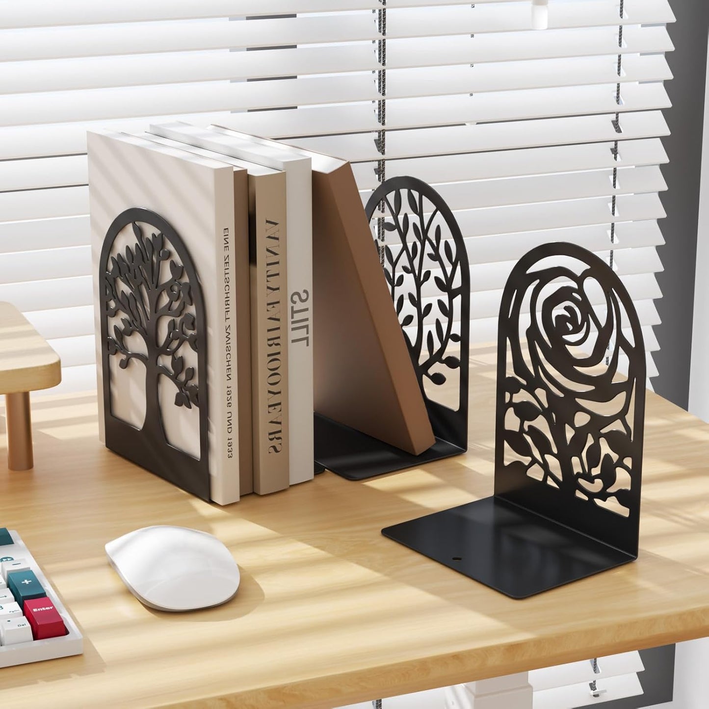 MaxGear Decorative Book Ends, Heavy Duty Bookends for Shelves, Metal Bookend for Heavy Book Supports, Office Bookends Shelf Holder Black 3pair, Non-Skid Book Stoppers 6.89x4.89x3.54 inch