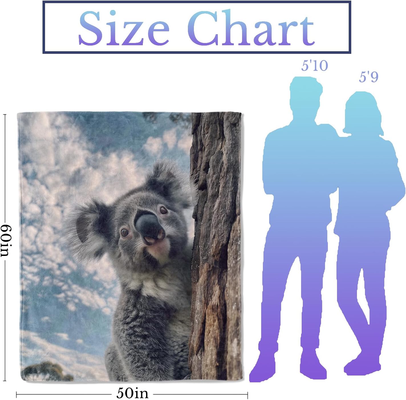 Cute Koala Flannel Throw Blanket 50x60 Inch, Curious Animal on Tree with Blue Sky Blankets Soft Cozy Fleece Throws for Wildlife Lover Bed Sofa Dorm Living Room Home Decor Gifts